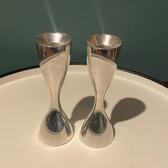 Nambe Accents Pair Vintage Nambe 629 Polished Aluminum Candle